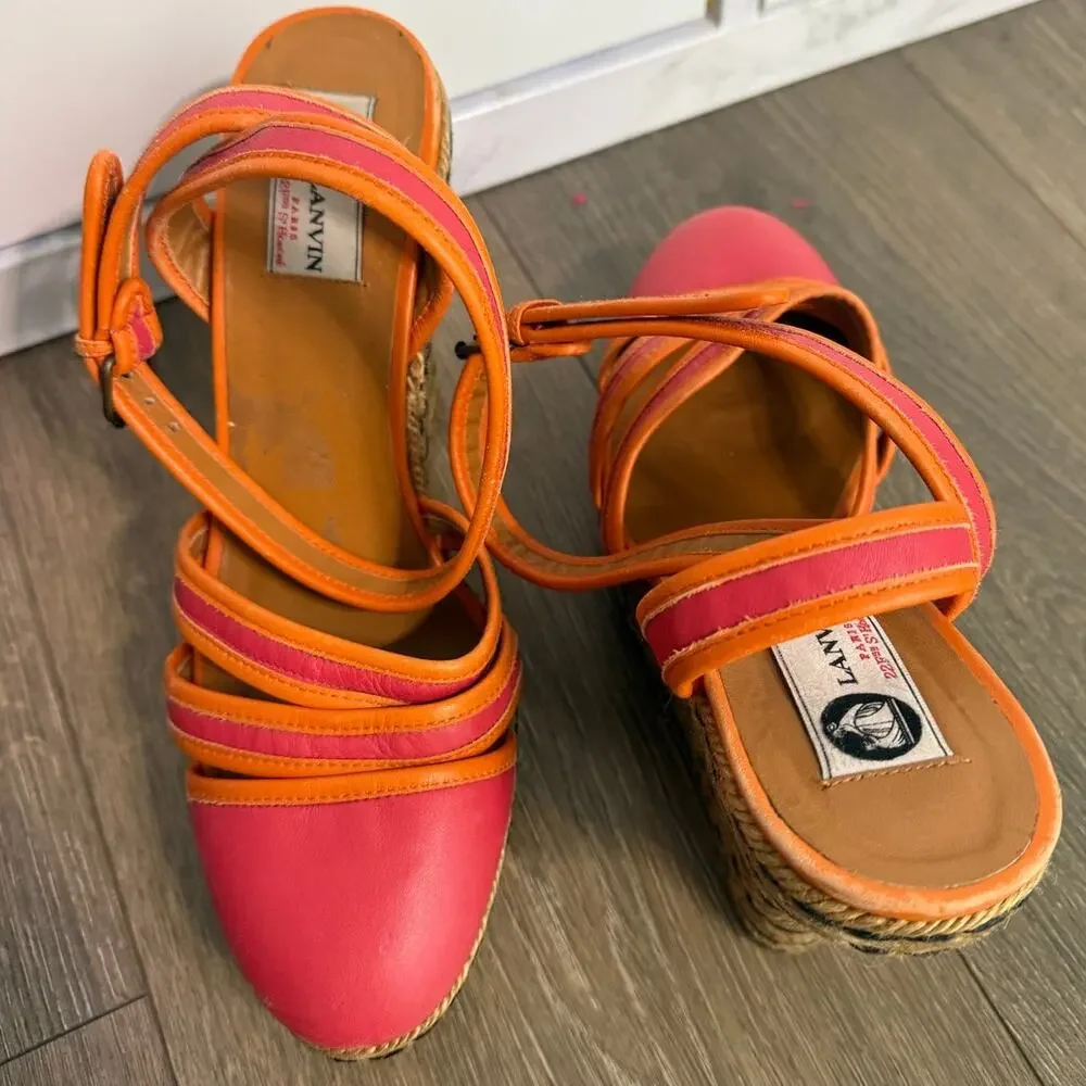 Womens Lanvin Paris Leather Espadrille High Wedge Sandals Size‎ 40 US 8.5